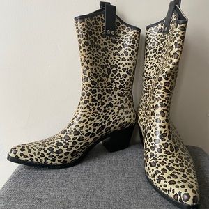 Leopard print cowboy rain boots